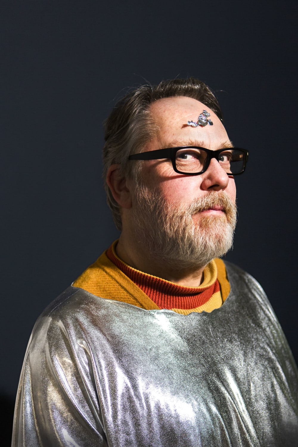 Profile shot of Jim Moir in Bauhaus costume