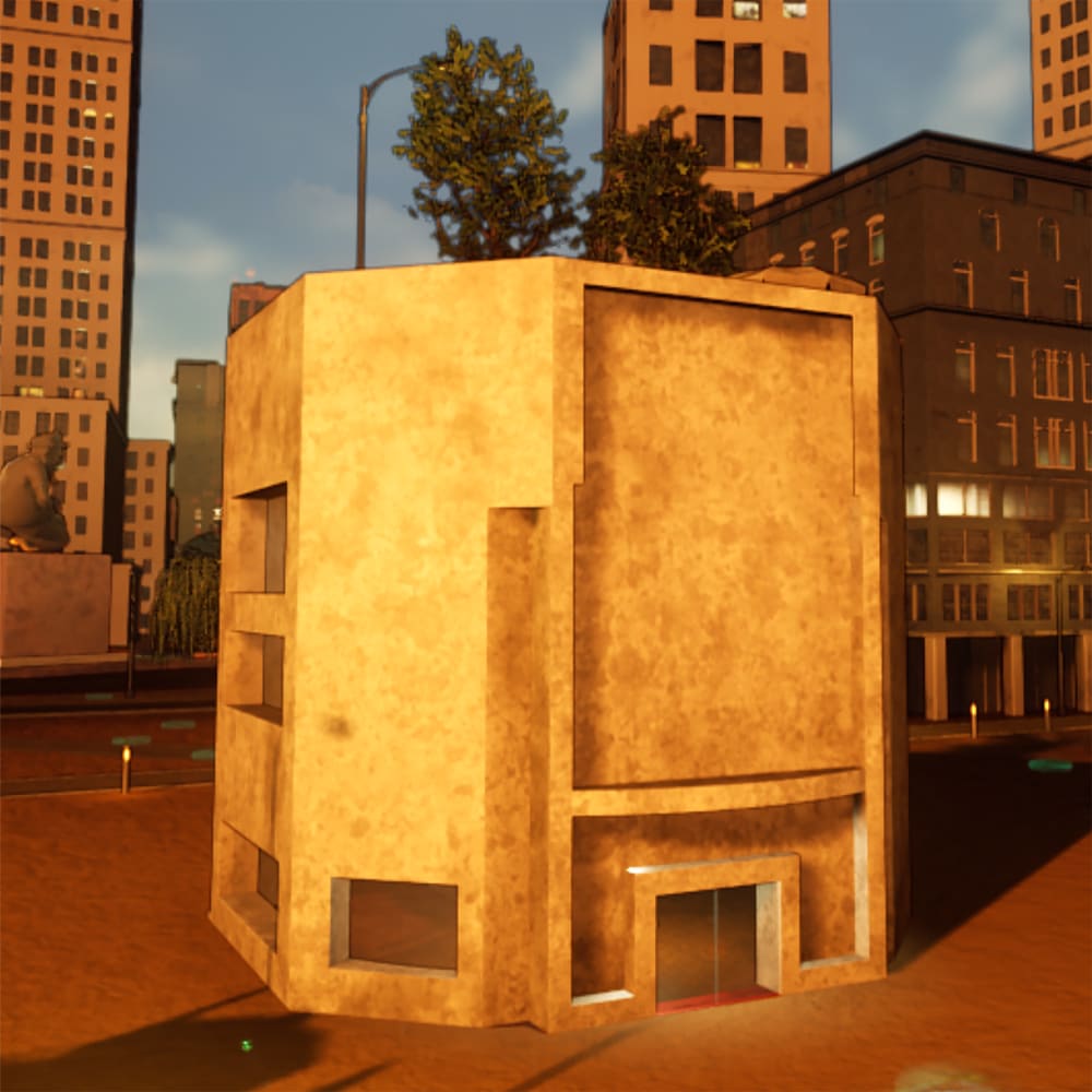The image is of a concrete round building which is the tutorial museum in the game. Gamers can enter the museum for help with navigating the game.