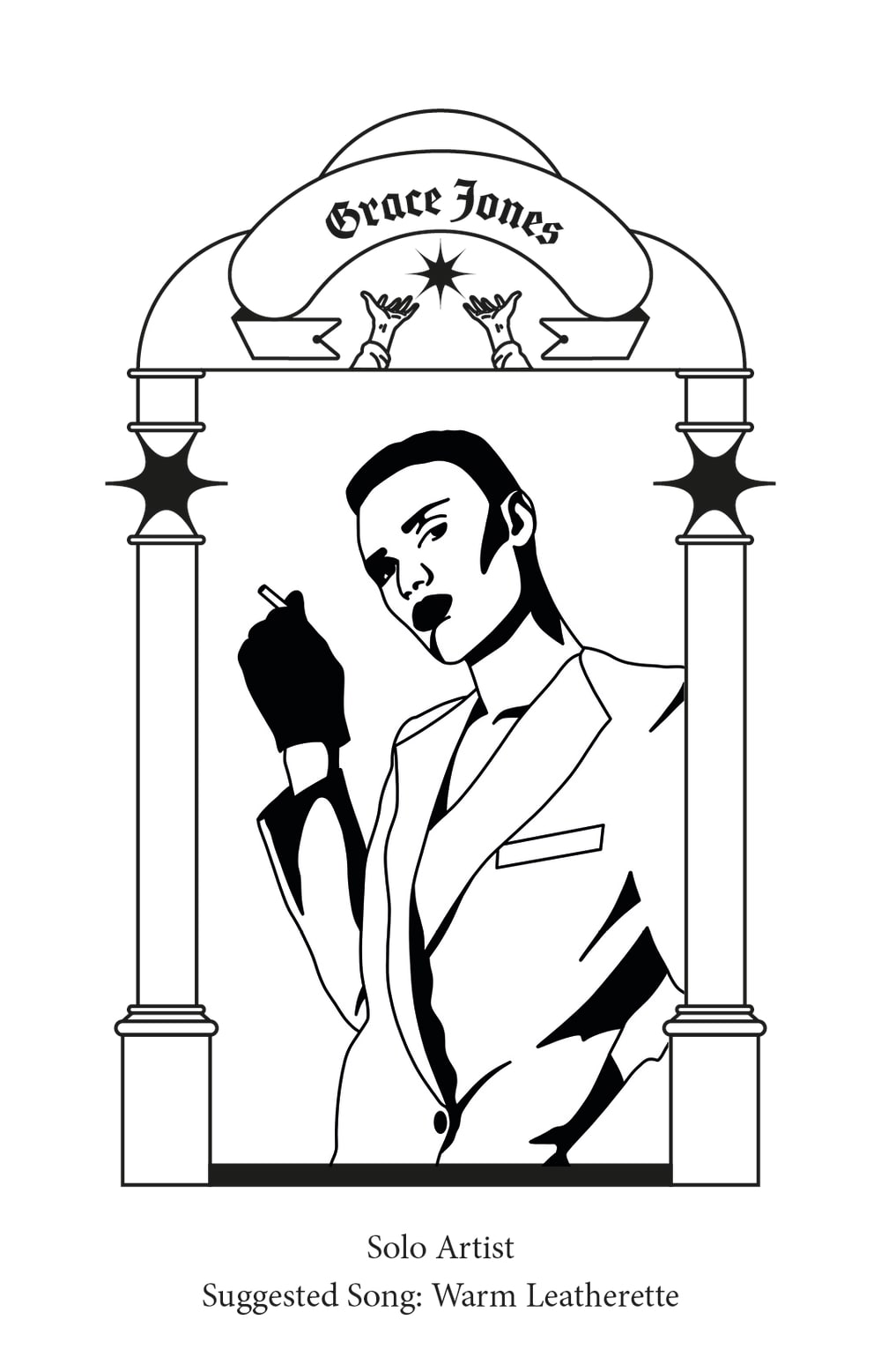 A preview of a page from the book, depicts one of the musicians featured.  