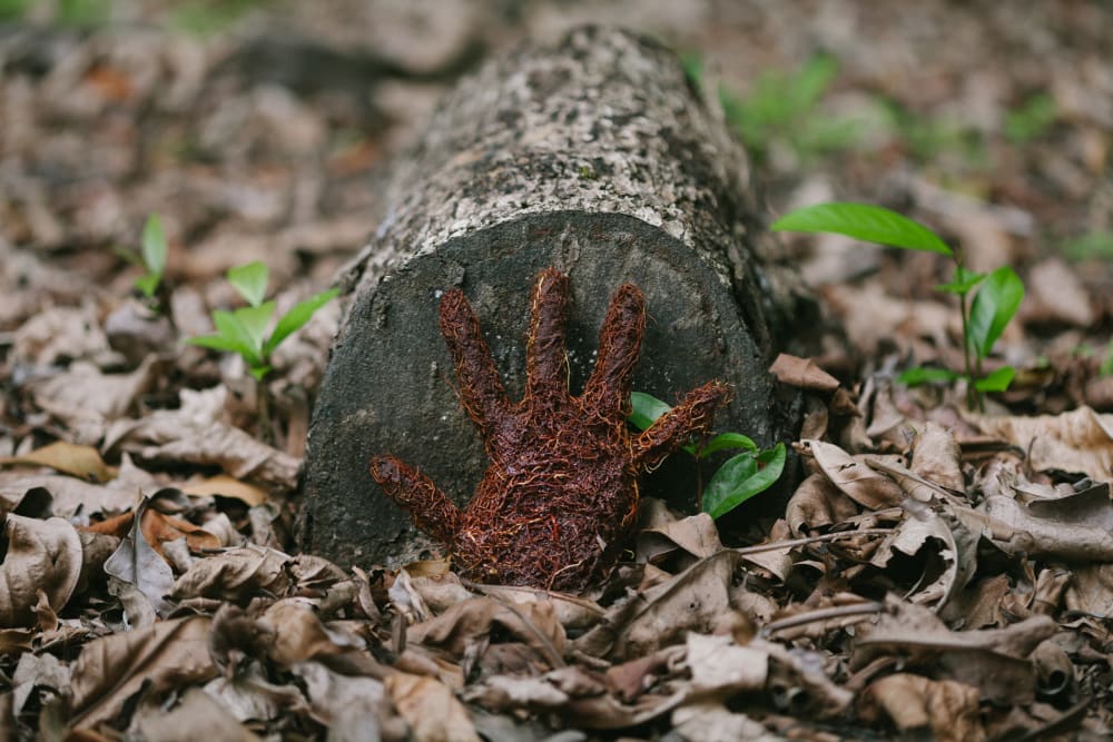 a hand imprint on a piece of wood