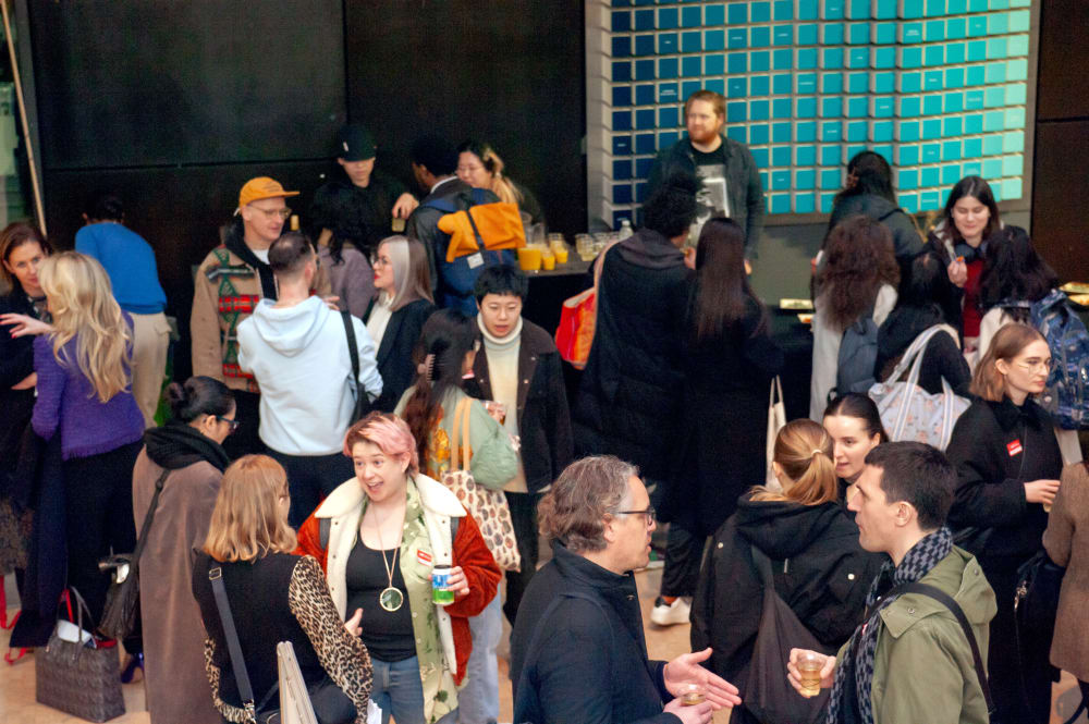 Large group of people networking. Photo is taken from above