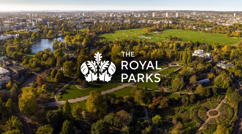 Aerial photo of a park with the Royal Parts logo in the centre