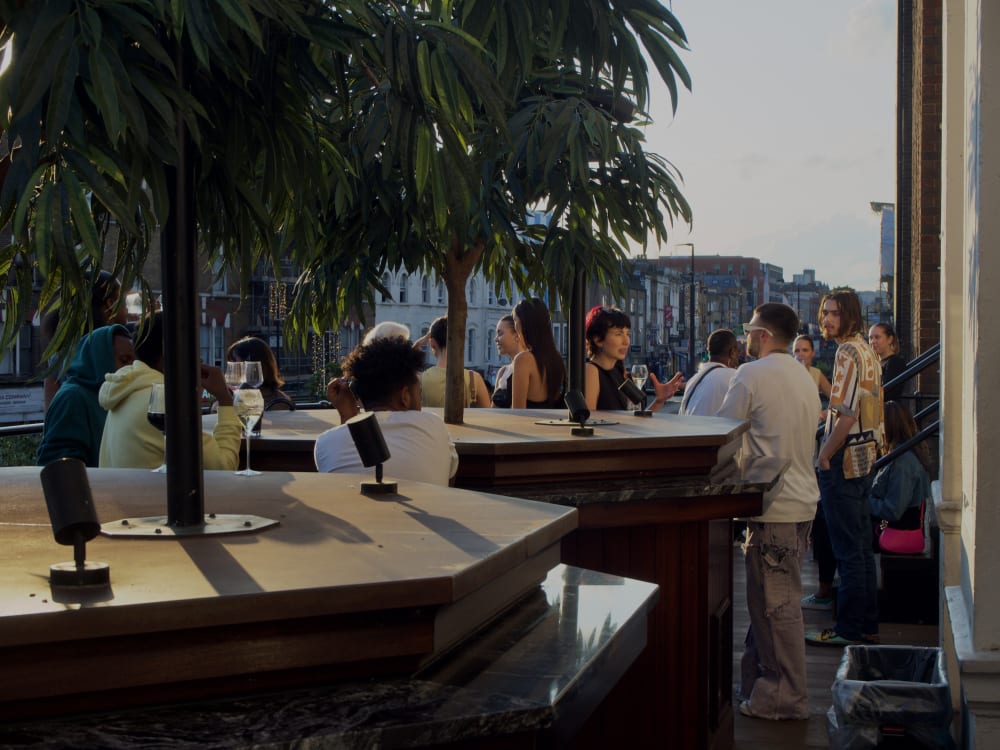 People standing outside. 