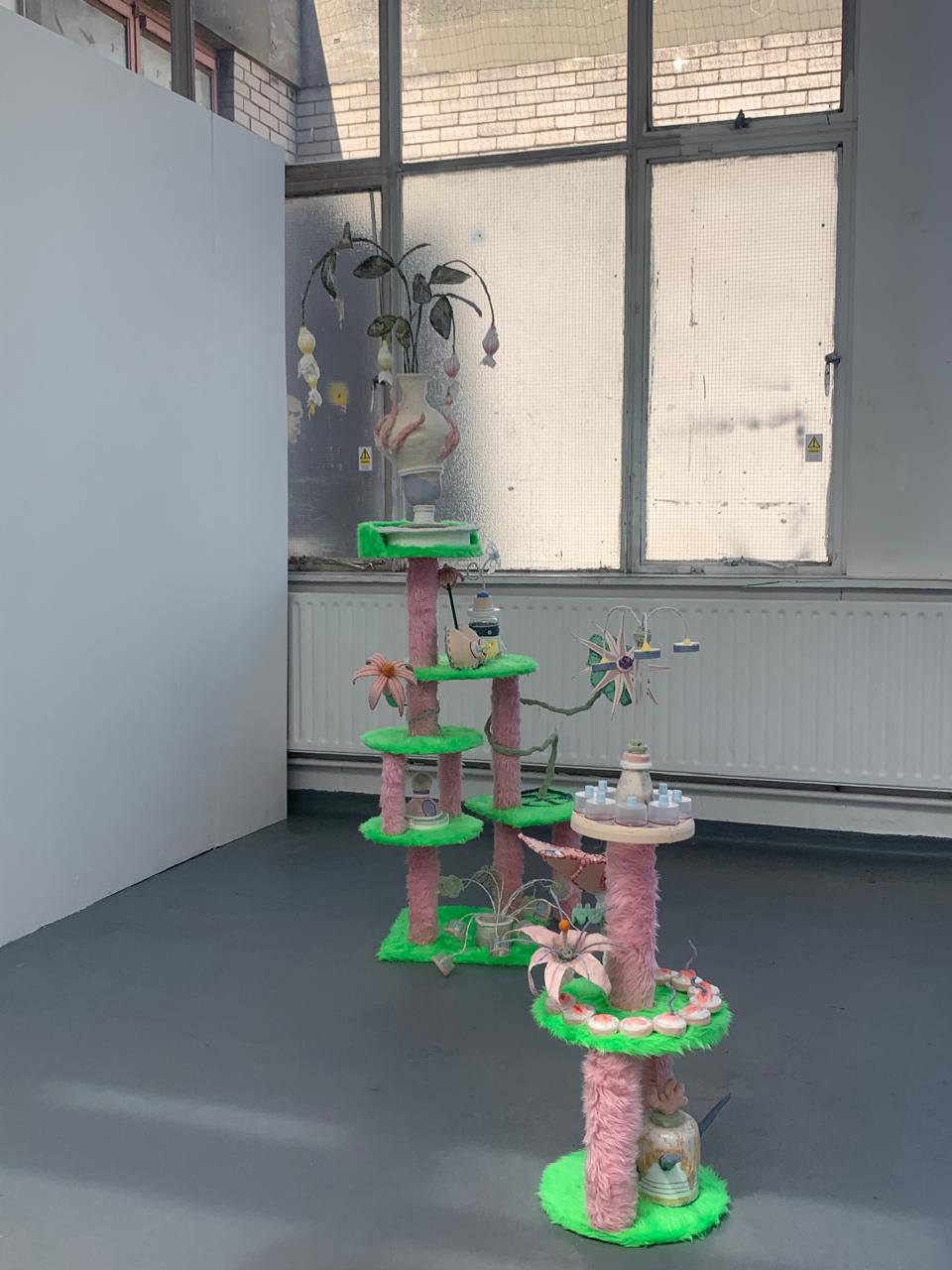 Pink and green art installation