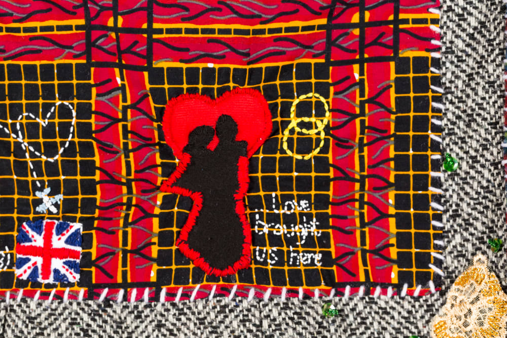Silhouette of lovers depicted on a tapestry