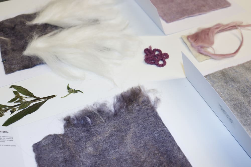Different colour textiles and bio-invasive furs