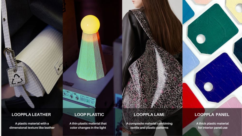 A series of design objects made with different textures from plastic