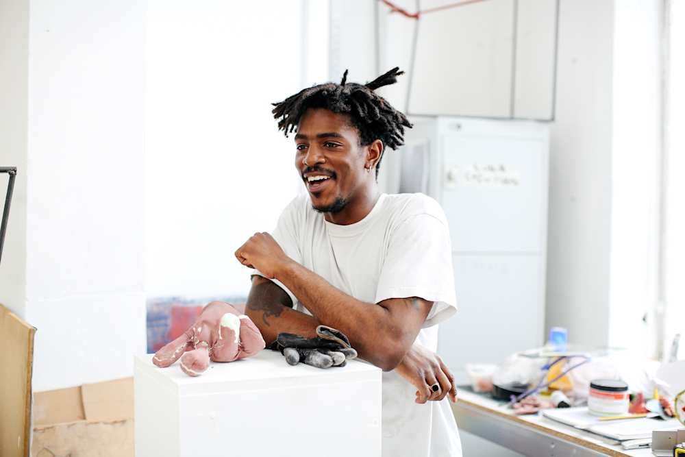 Creative person in art studio, fine artist at work