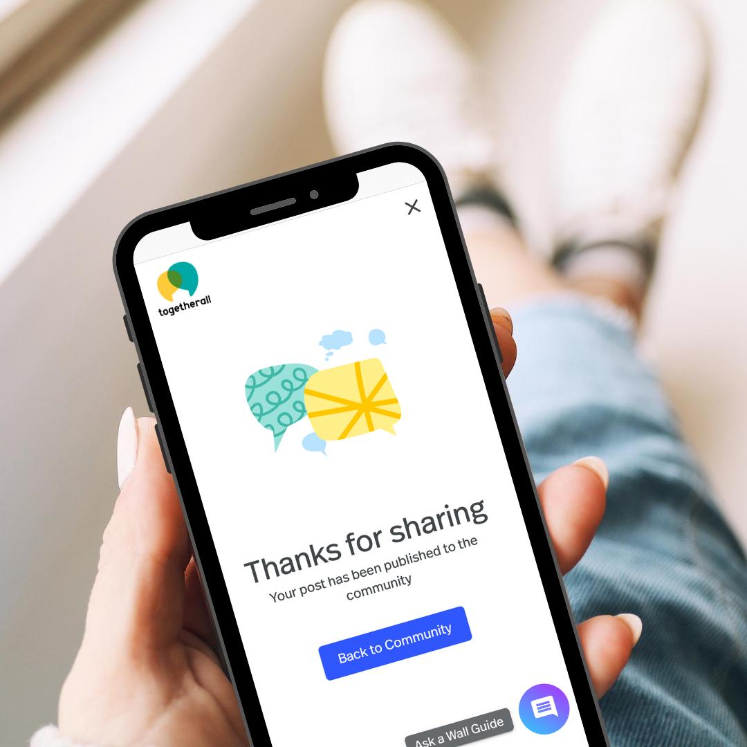 Mobile phone showing Togetherall mental health support platform