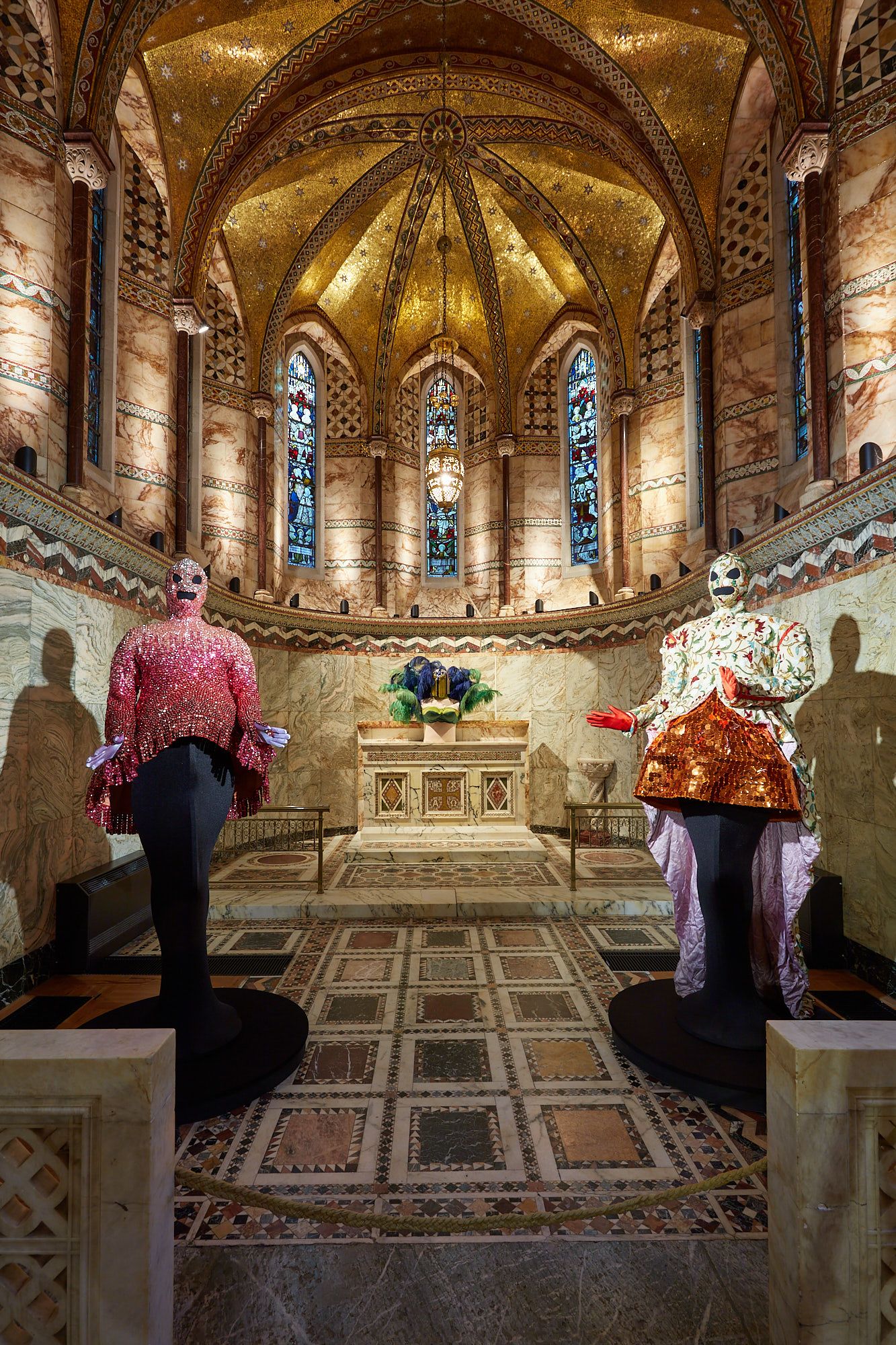 exhibition display of dressed mannequins