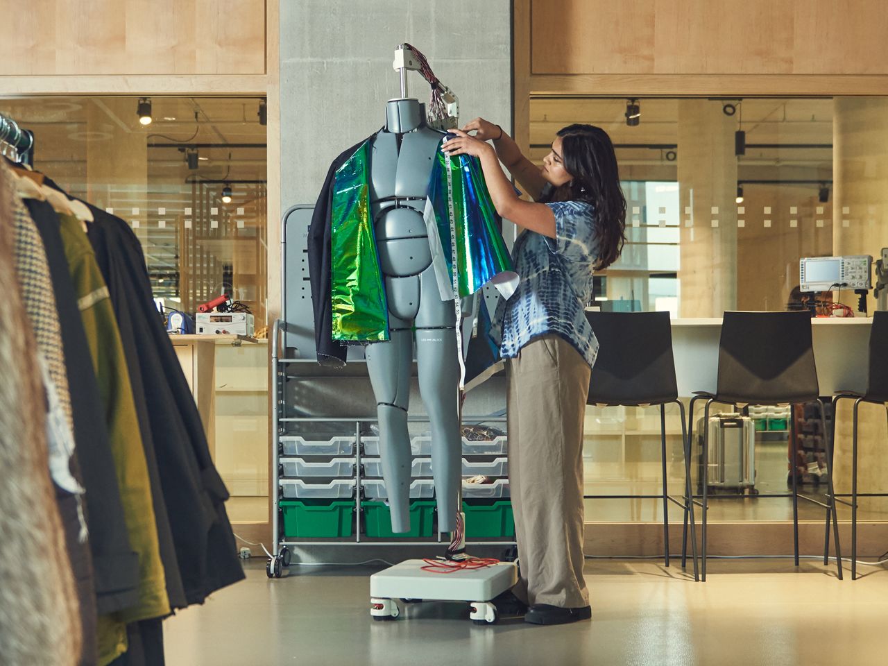 Tejaswini working on her metallic talking jacket