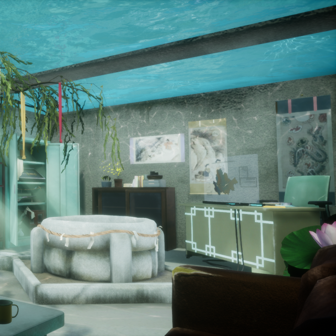 animated scene of office desk with computer   