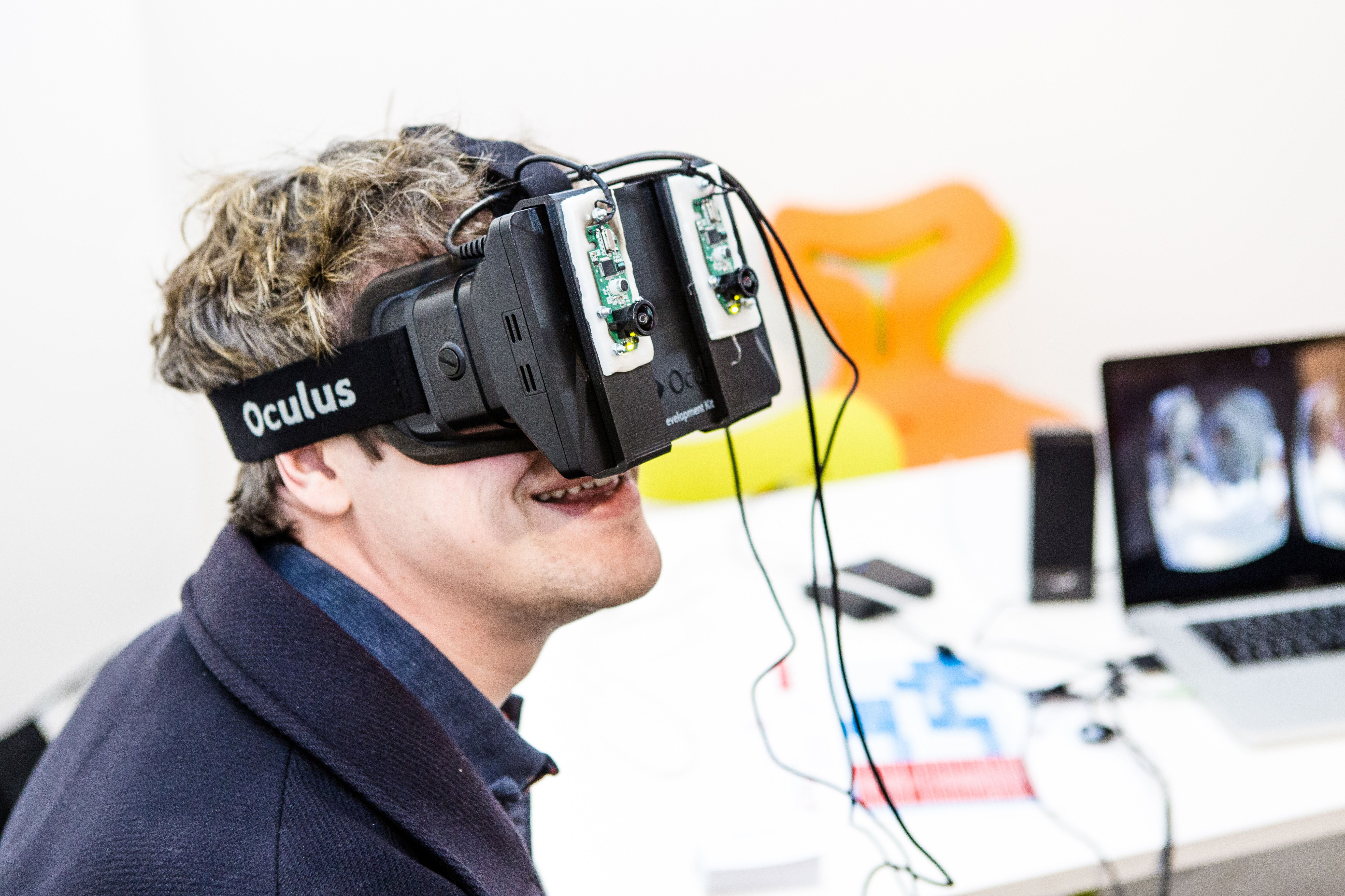 Student wearing VR goggles