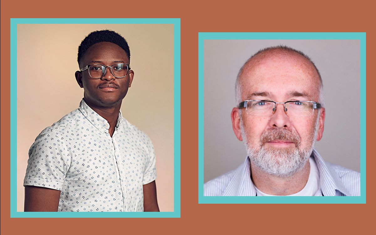 A banner image featuring two portrait head-shots looking towards the camera.