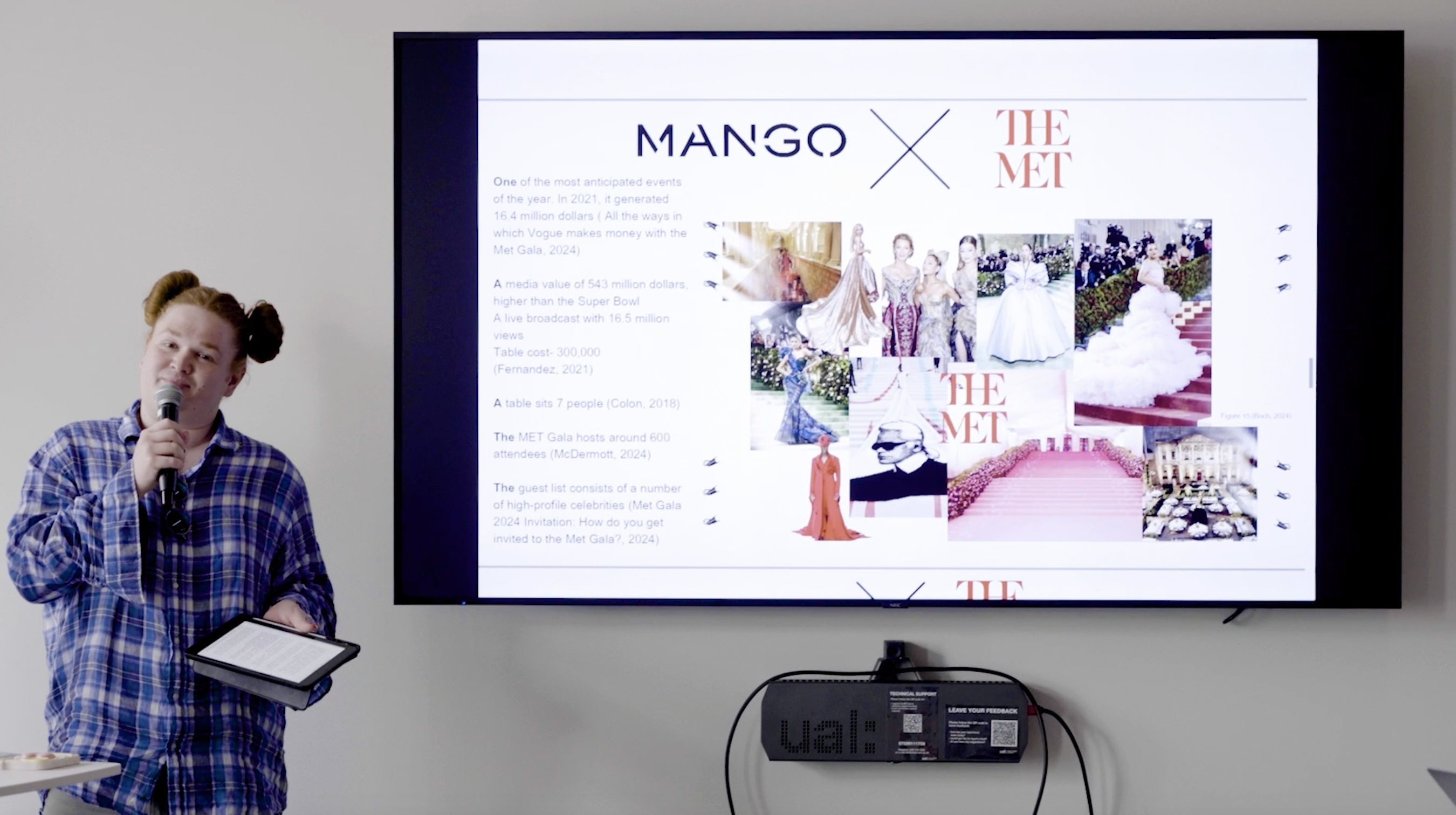 MA Fashion Marketing and Global Cultures student Matej Boch, presents at the Mango pitch. Still taken from a video by Orlando Collegaro. 