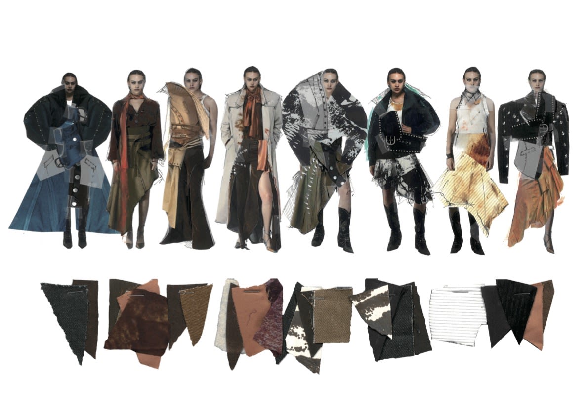 line up of models in collage outfits