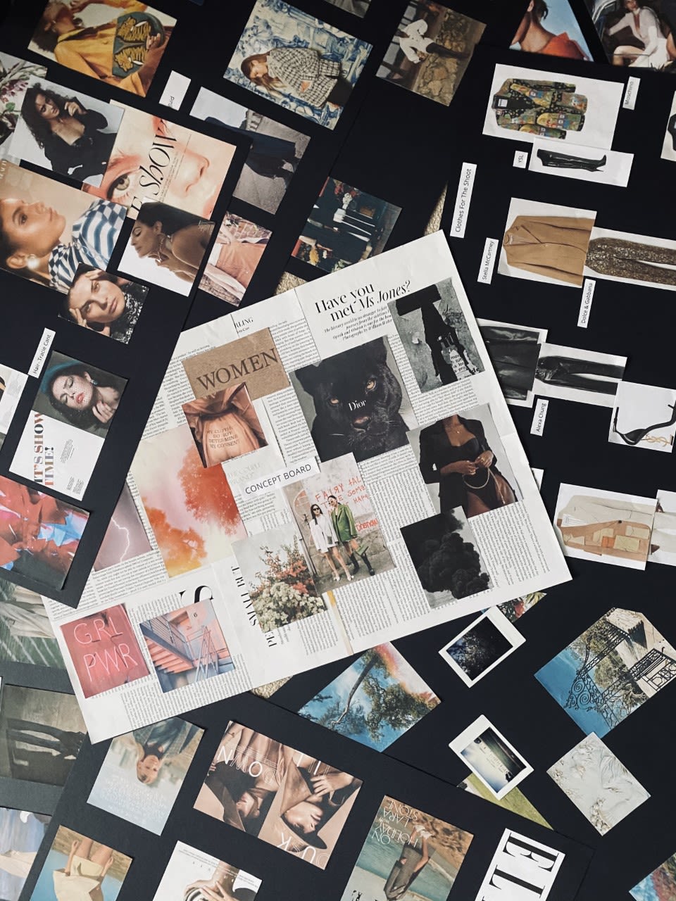 A collection of magazine cut outs Molly Hood used to mind-map her ideas