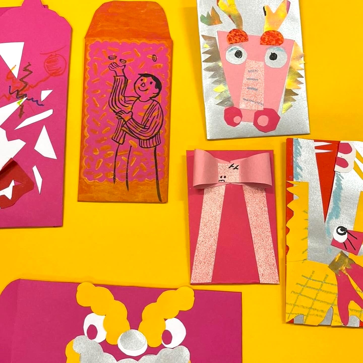 red envelopes with dragons designed on them