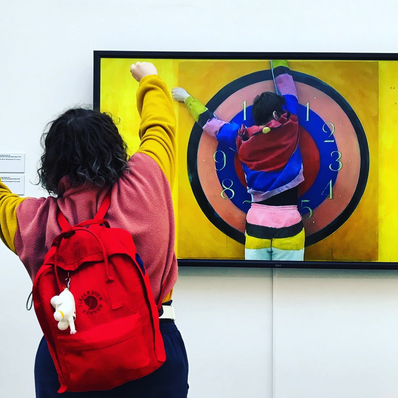 Student from the Hereford College of Arts in gallery mimicking a piece of artwork, copyright: UAL Awarding Body