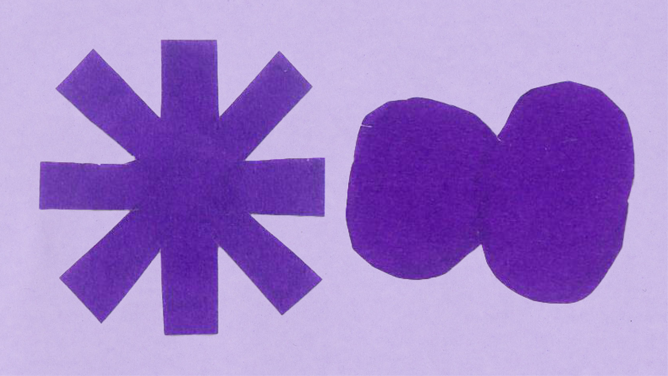 A light purple background, overlayed with 2 dark purple shapes. They have a hand drawn look to them, with slightly irregular sides.