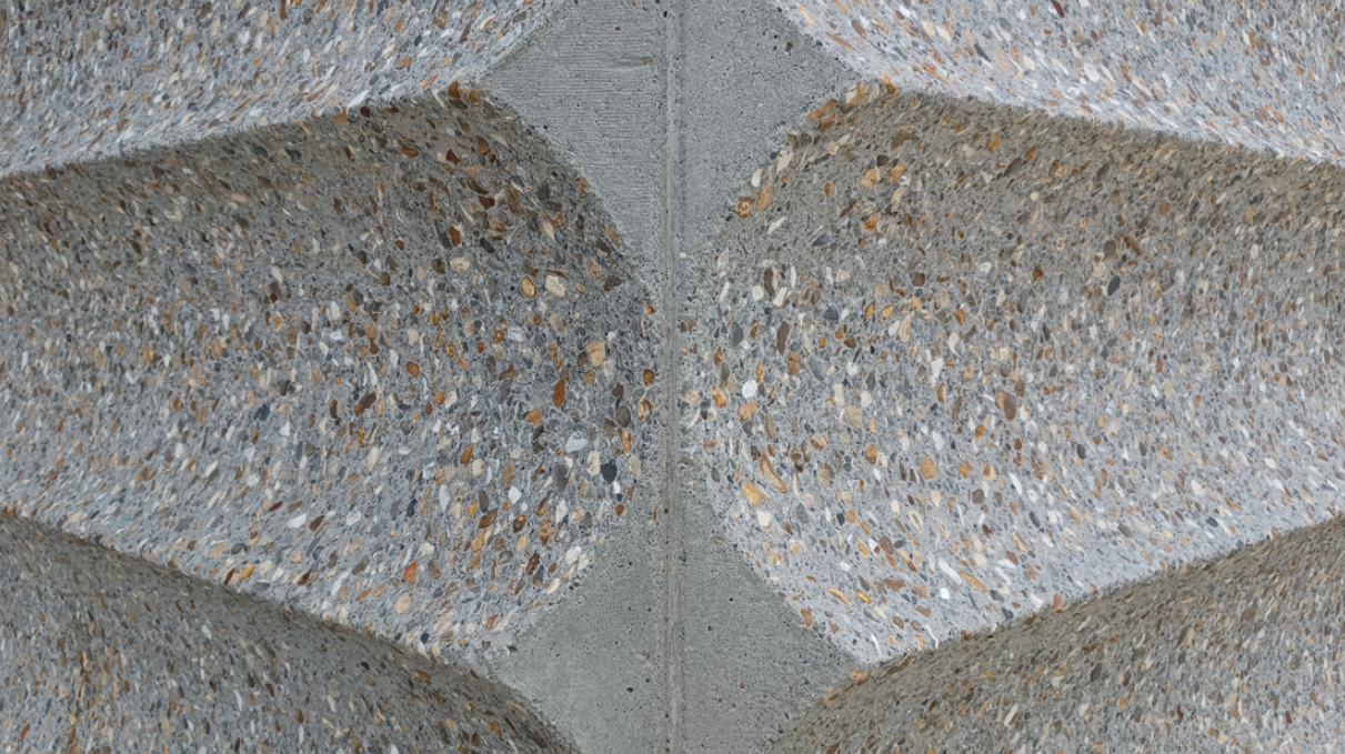 Close up of scalloped cladding on LCF's new building. Photography by Jo Sait.