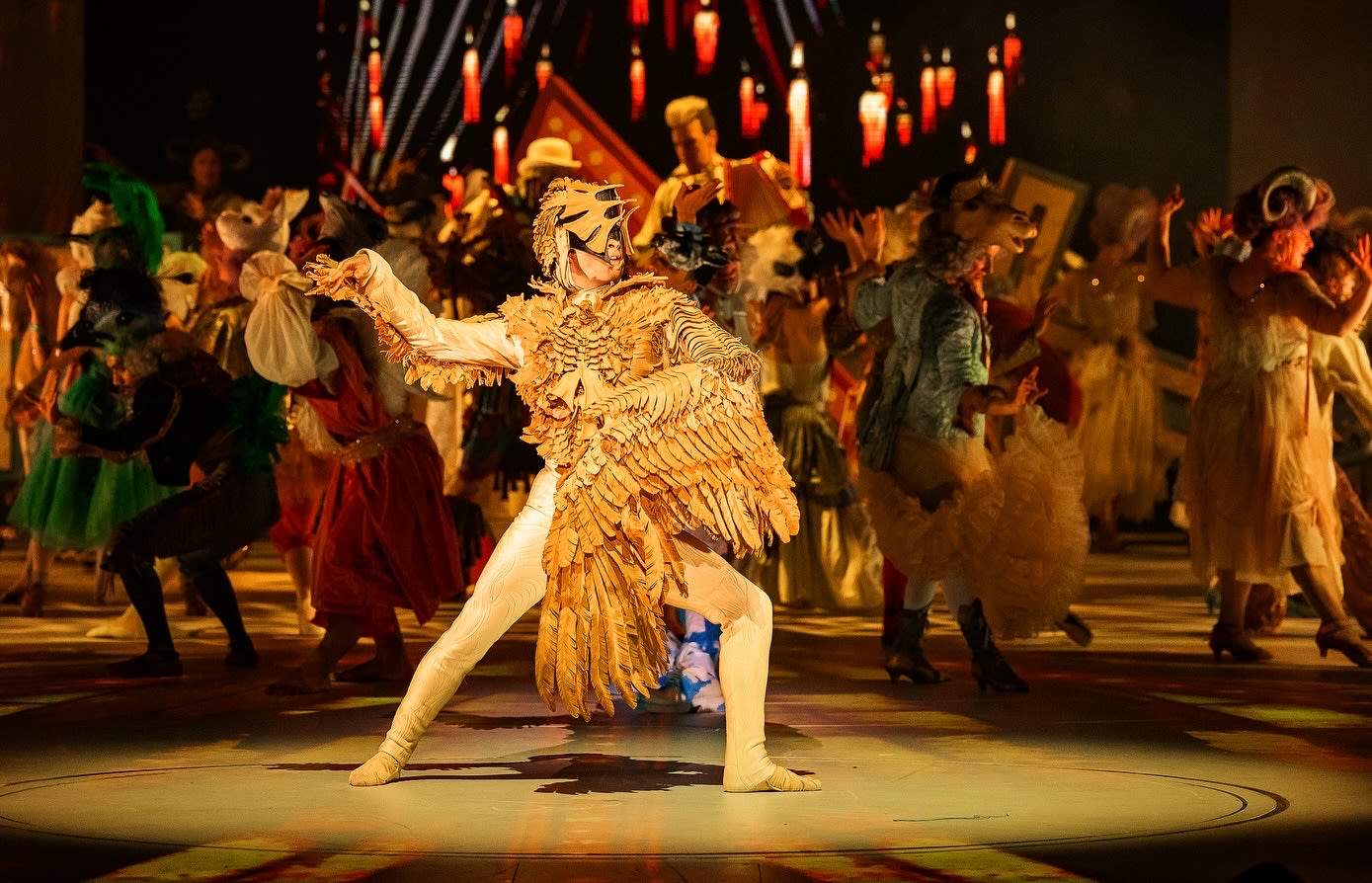 performer in bird like costume on stage