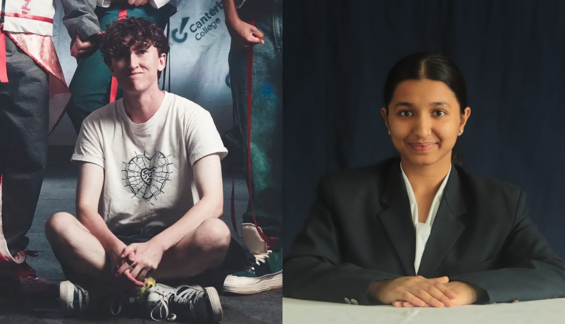 2 separate headshot style images of 2 people smiling at camera.