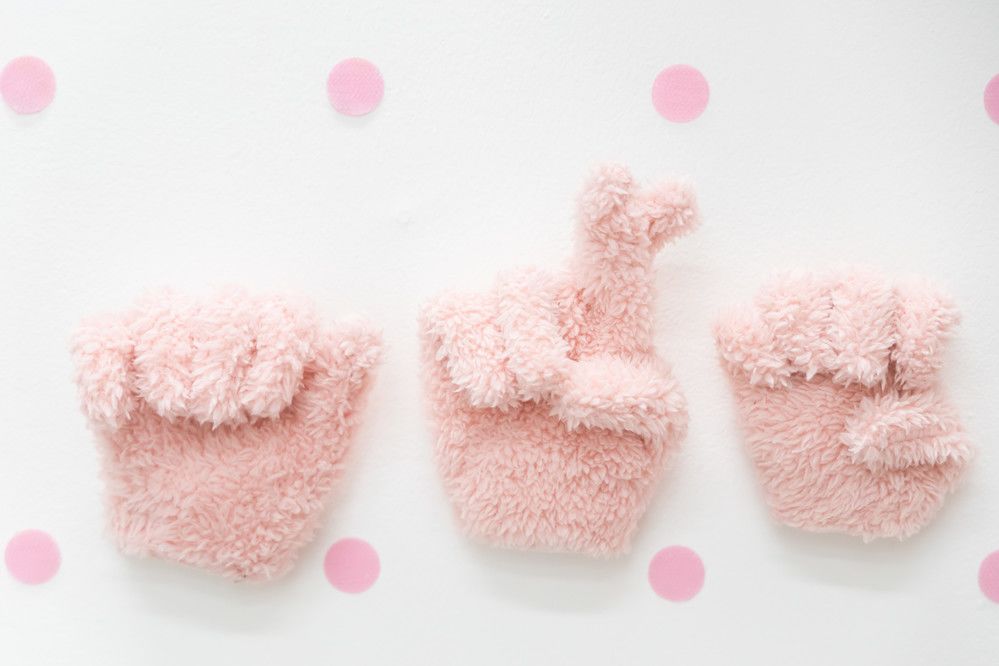 pink fluffy gloves with gestures