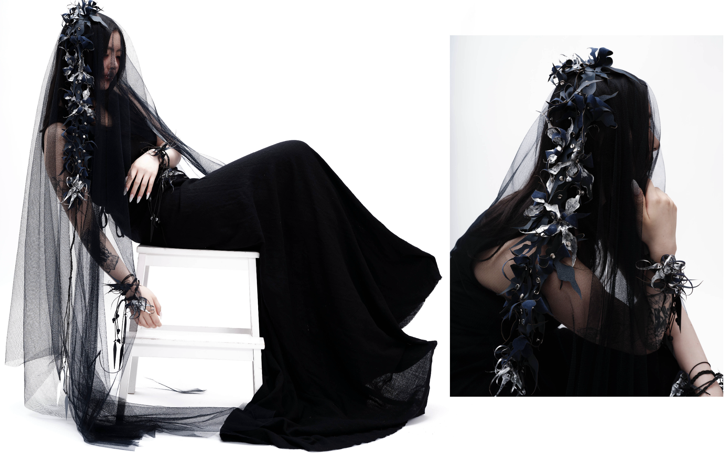 A person wearing textiles accessories