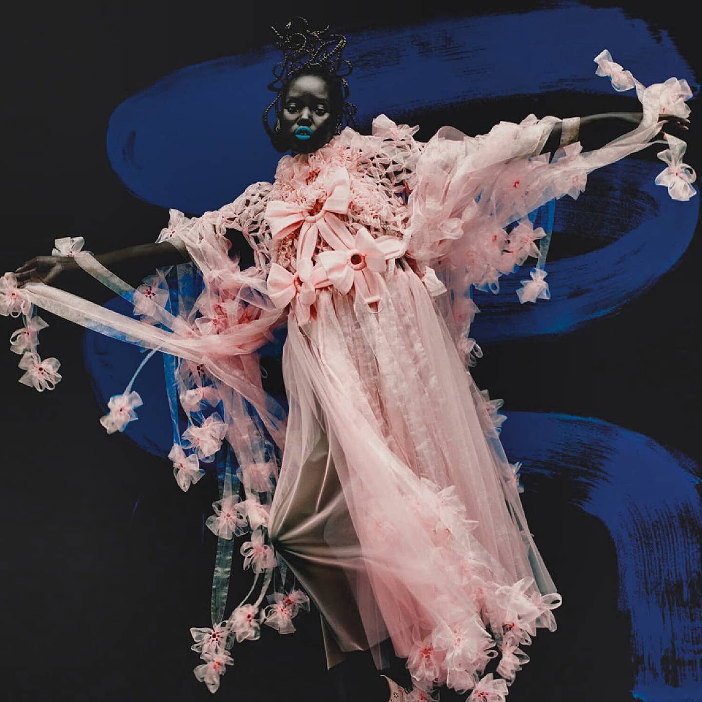 Vogue UK February 2021: Rafael Pavarotti photographs ‘Brand New Ancients’ featuring Nor Kei Ninomiya. Stylist Kate Phelan; Set designer Gary Card; hair by Eugene Souleiman; makeup by Lauren Parsons.