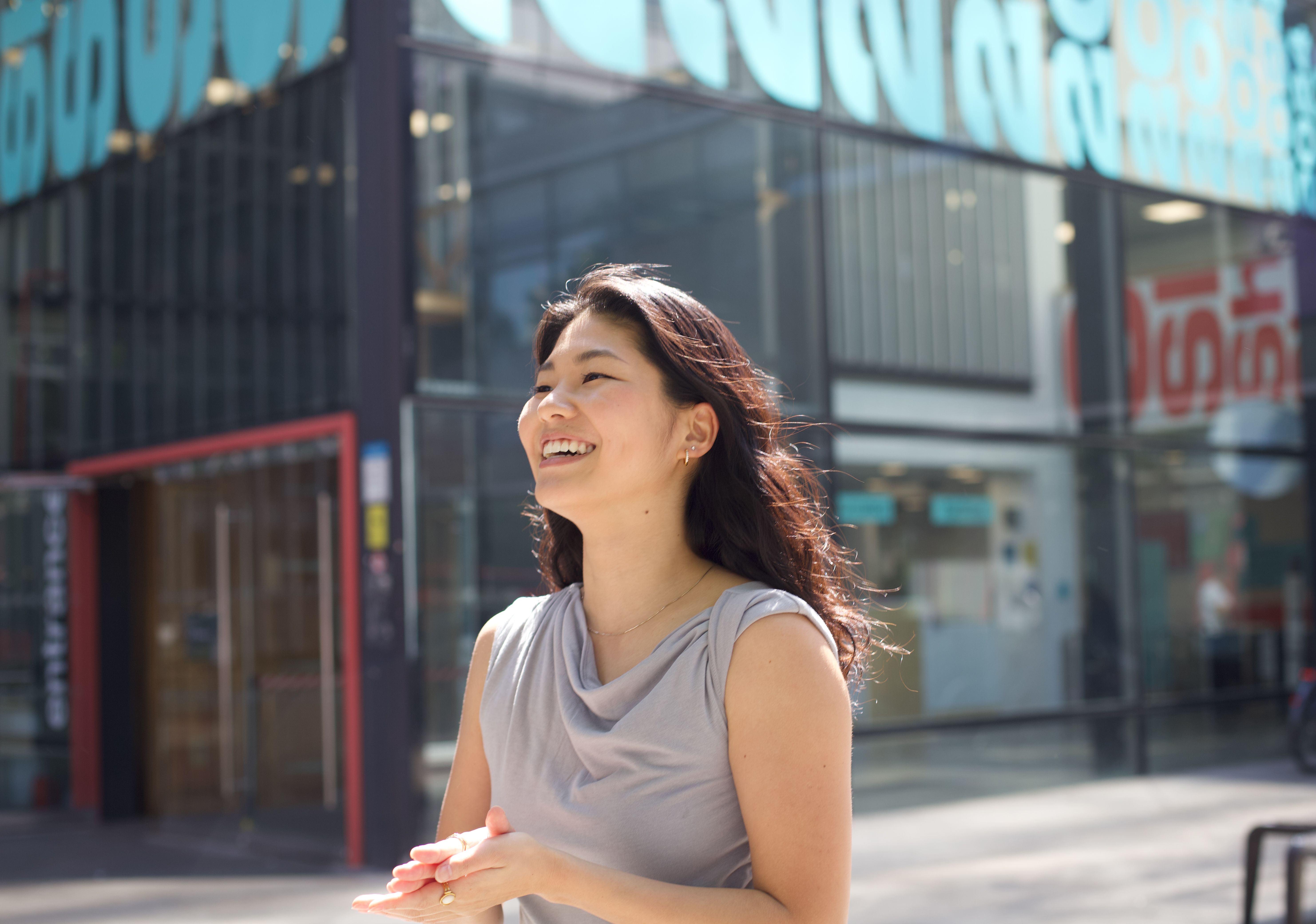 MA Design Management student Maho Irie in front of LCC