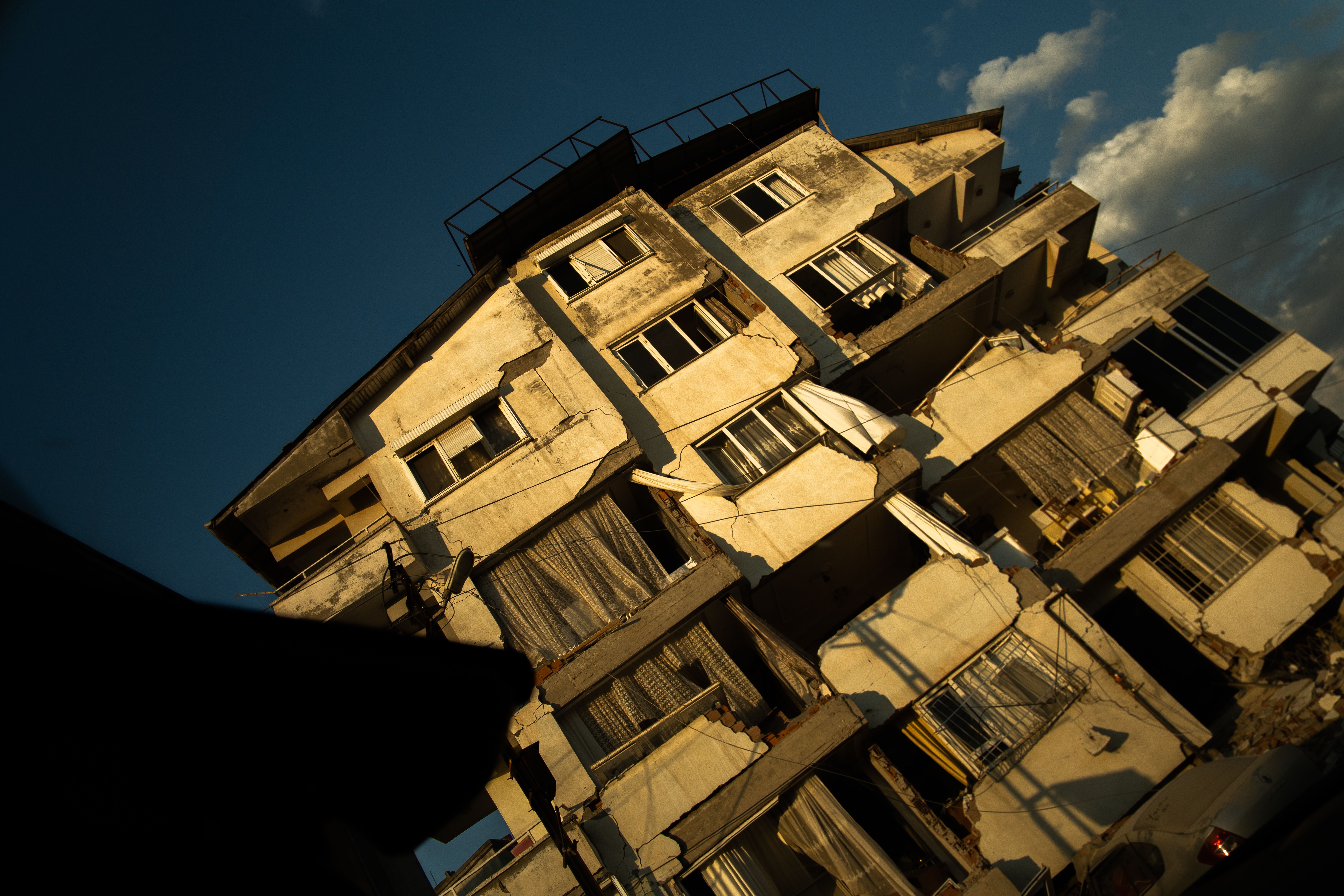 A collapsing house post-earthquake