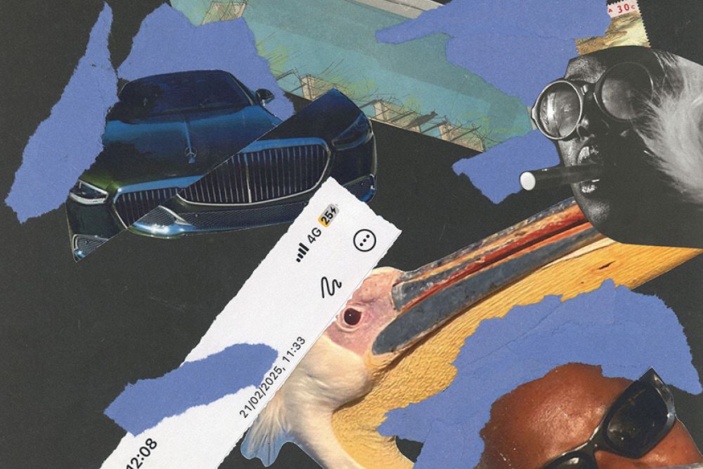 A collage showing a man wearing sunglasses and smoking a cigar