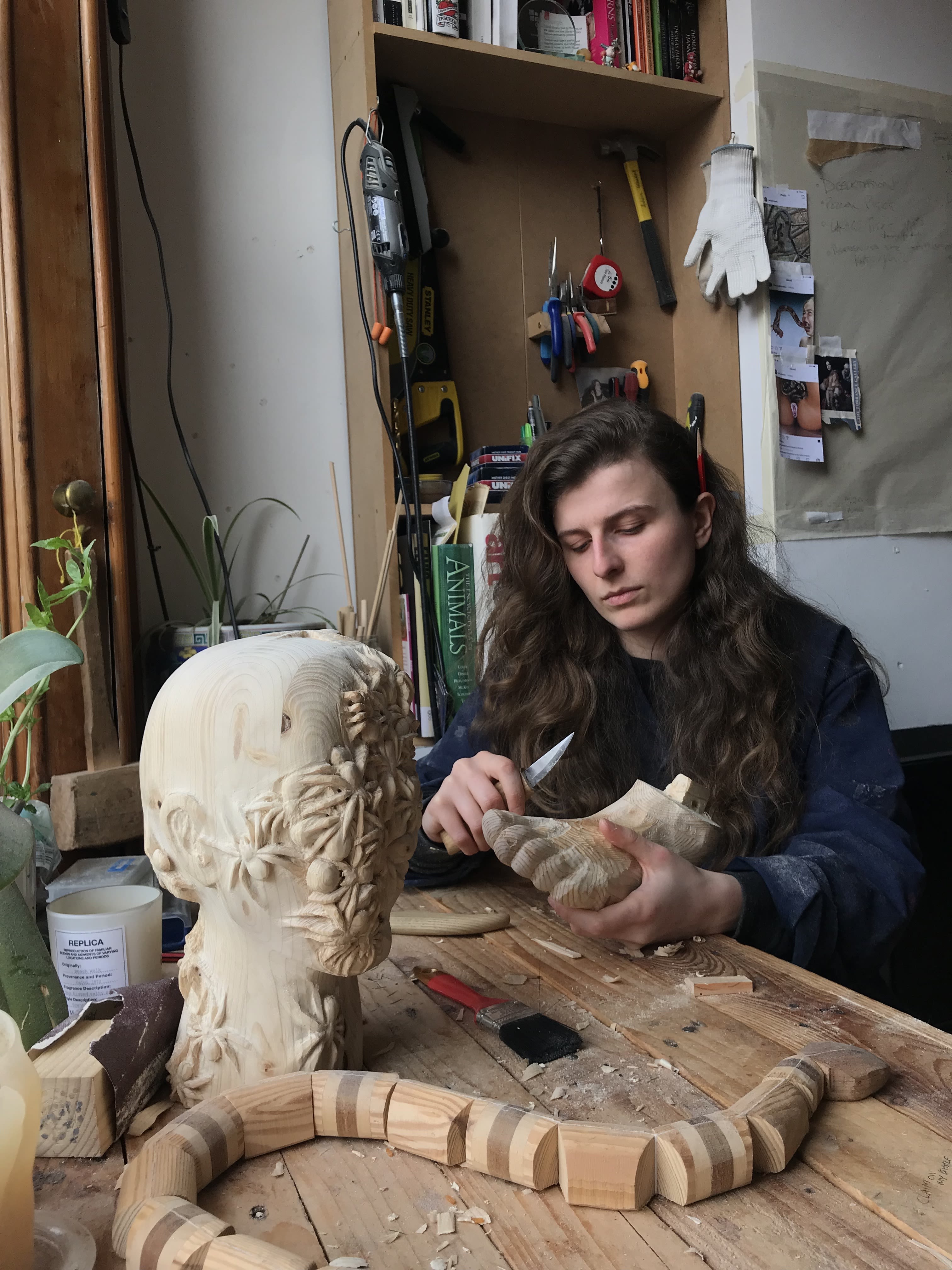 Annie Graham working on a sculpture in the studio
