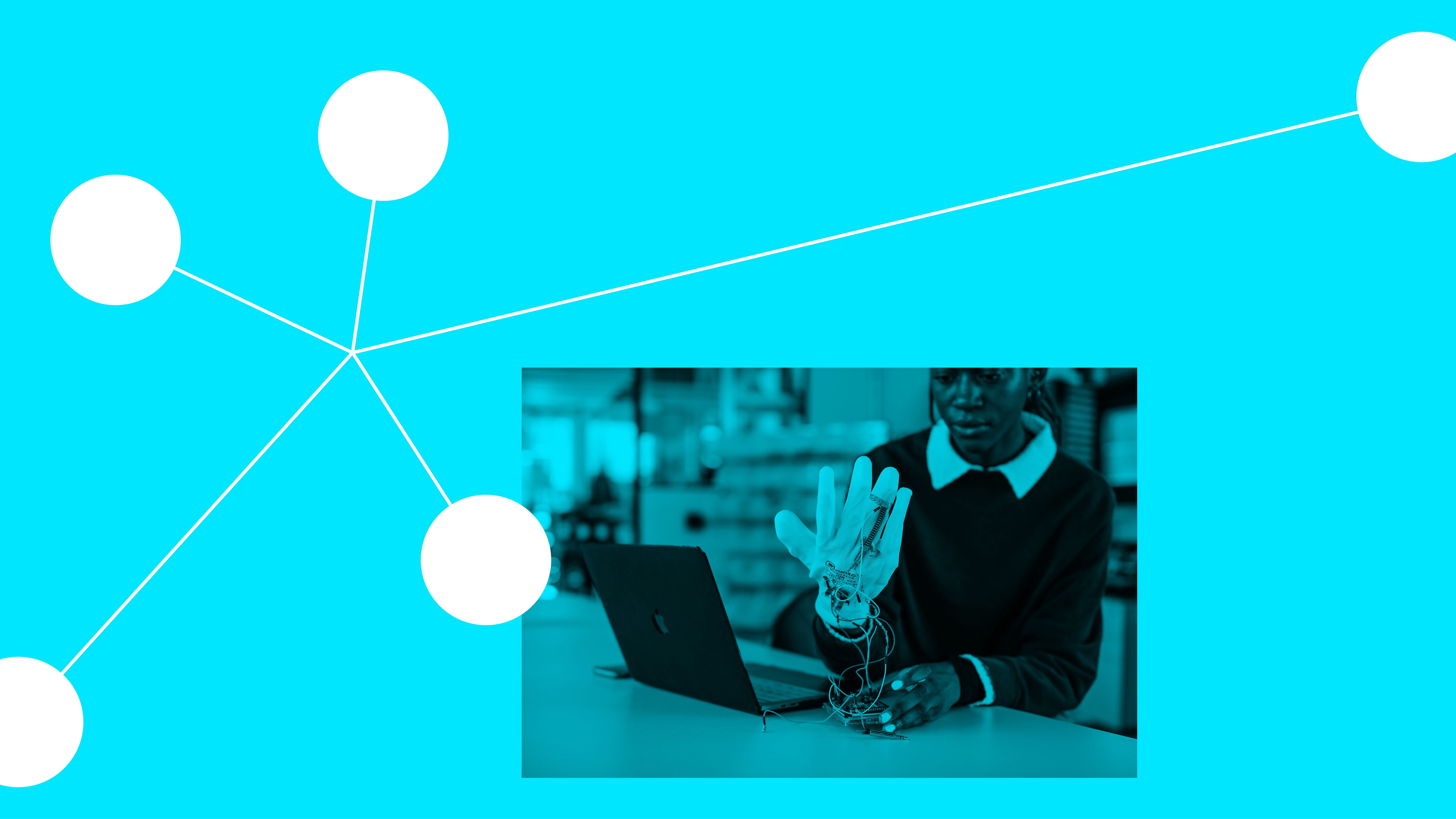 Yellow and turquoise circles overlapping surrounding the text 'Knowledge Exchange'