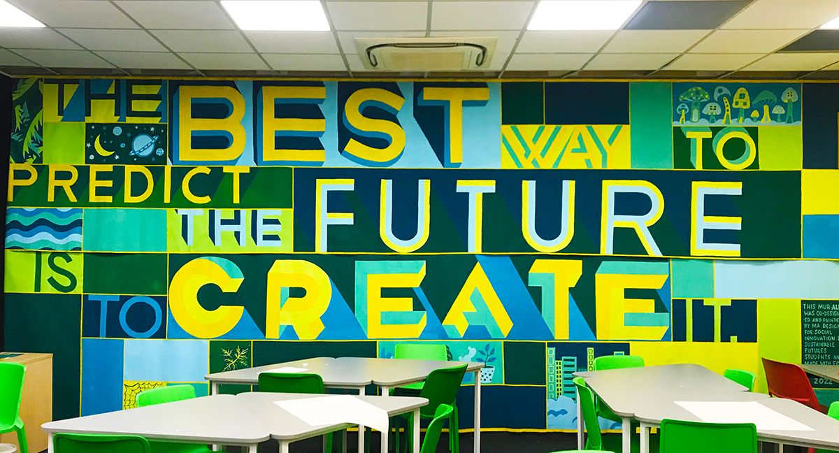 Photograph of a brightly painted mural in a classroom.