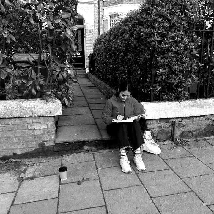 Black and white photography of Palak Garg drawing