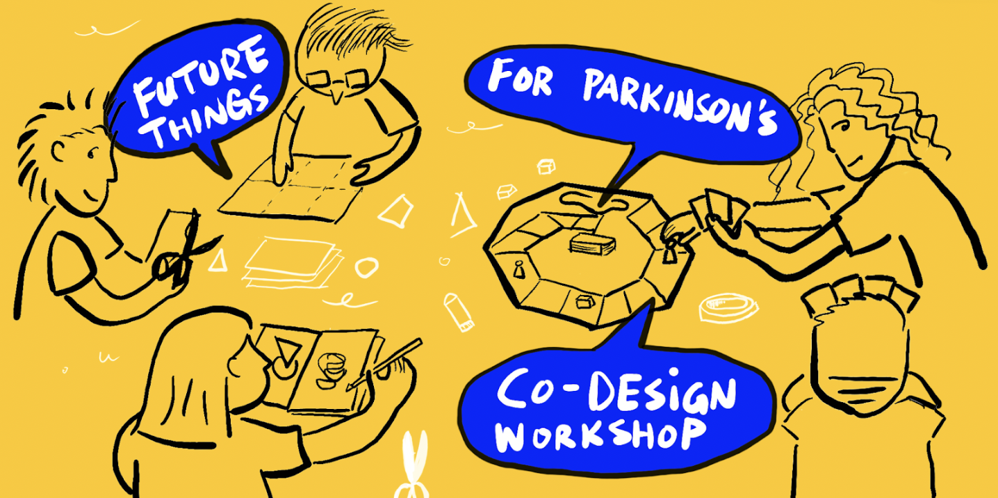 a poster for the artwork saying future things for parkinson's co-design workshop