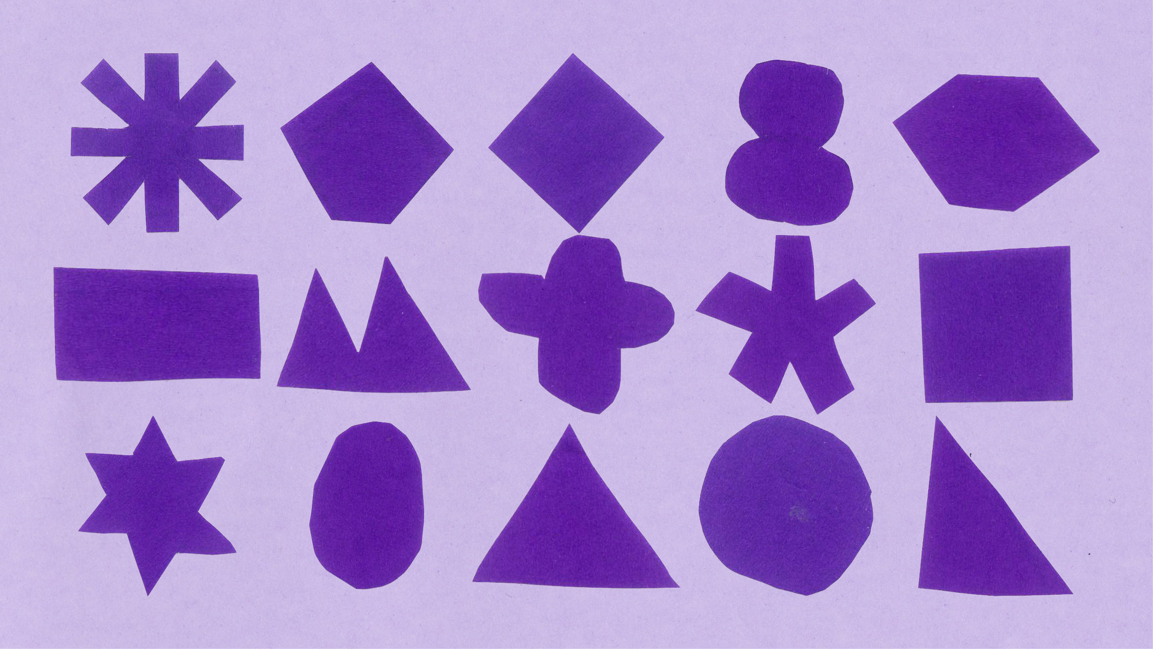 A visual representing UAL Disability history month. Purple shapes including stars, triangles, circles, and rectangles on a light purple background.