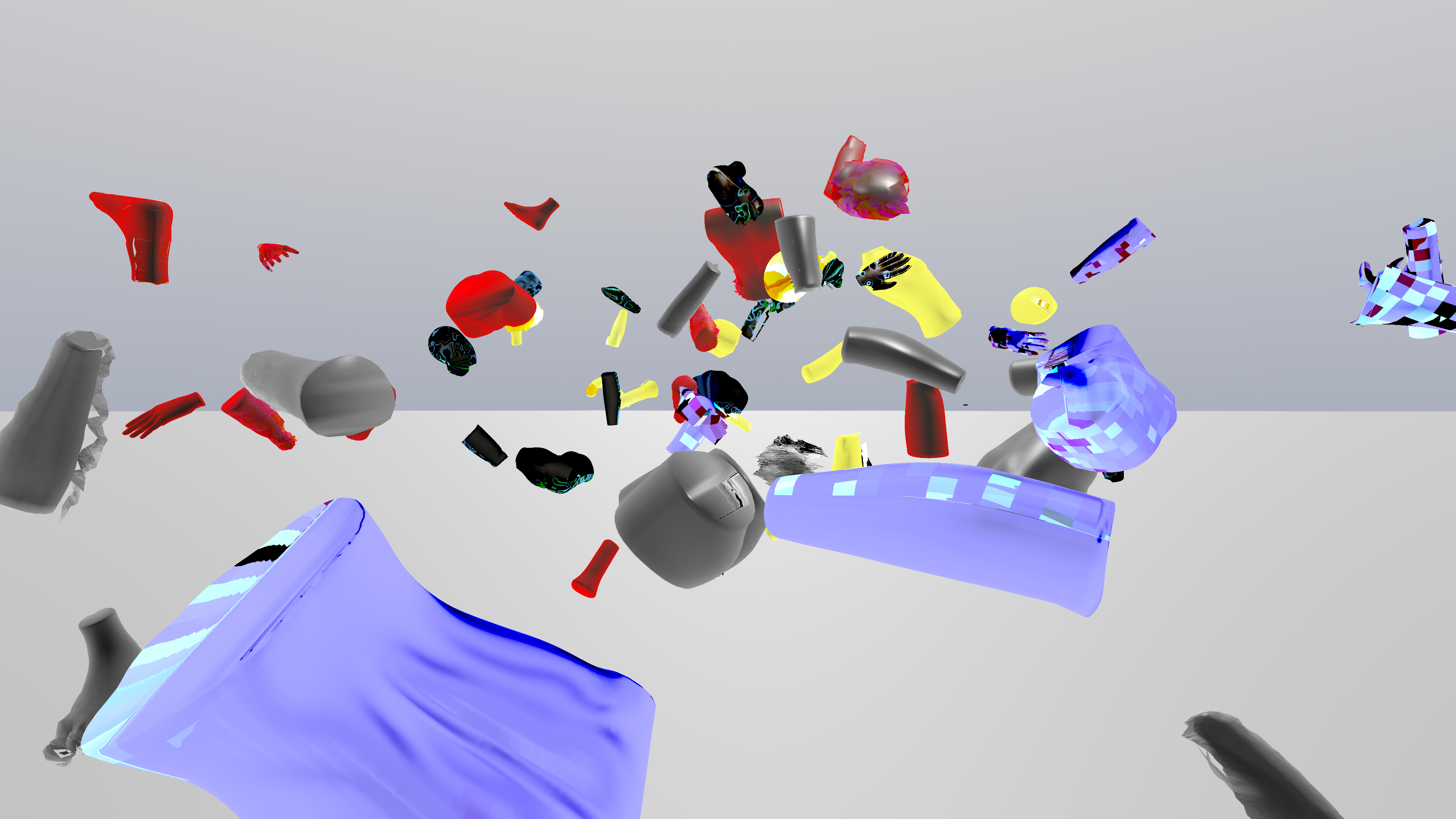 Parts of a digital figure floating in space