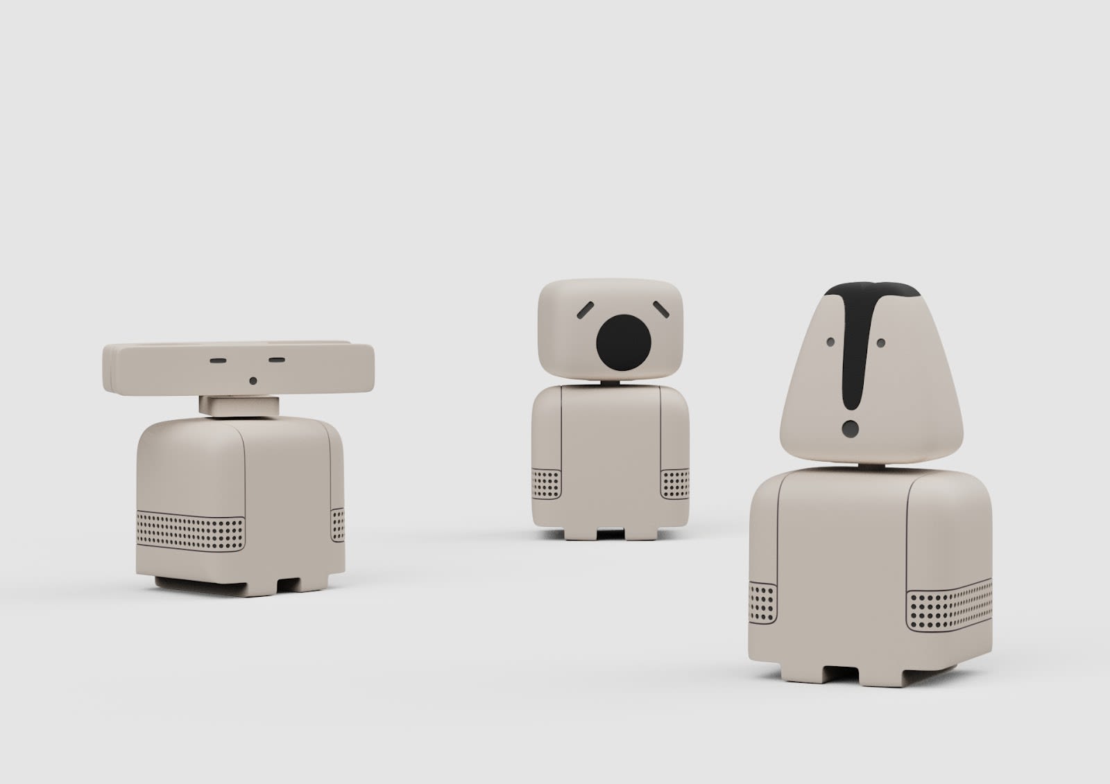 Three small robots with human like expressions