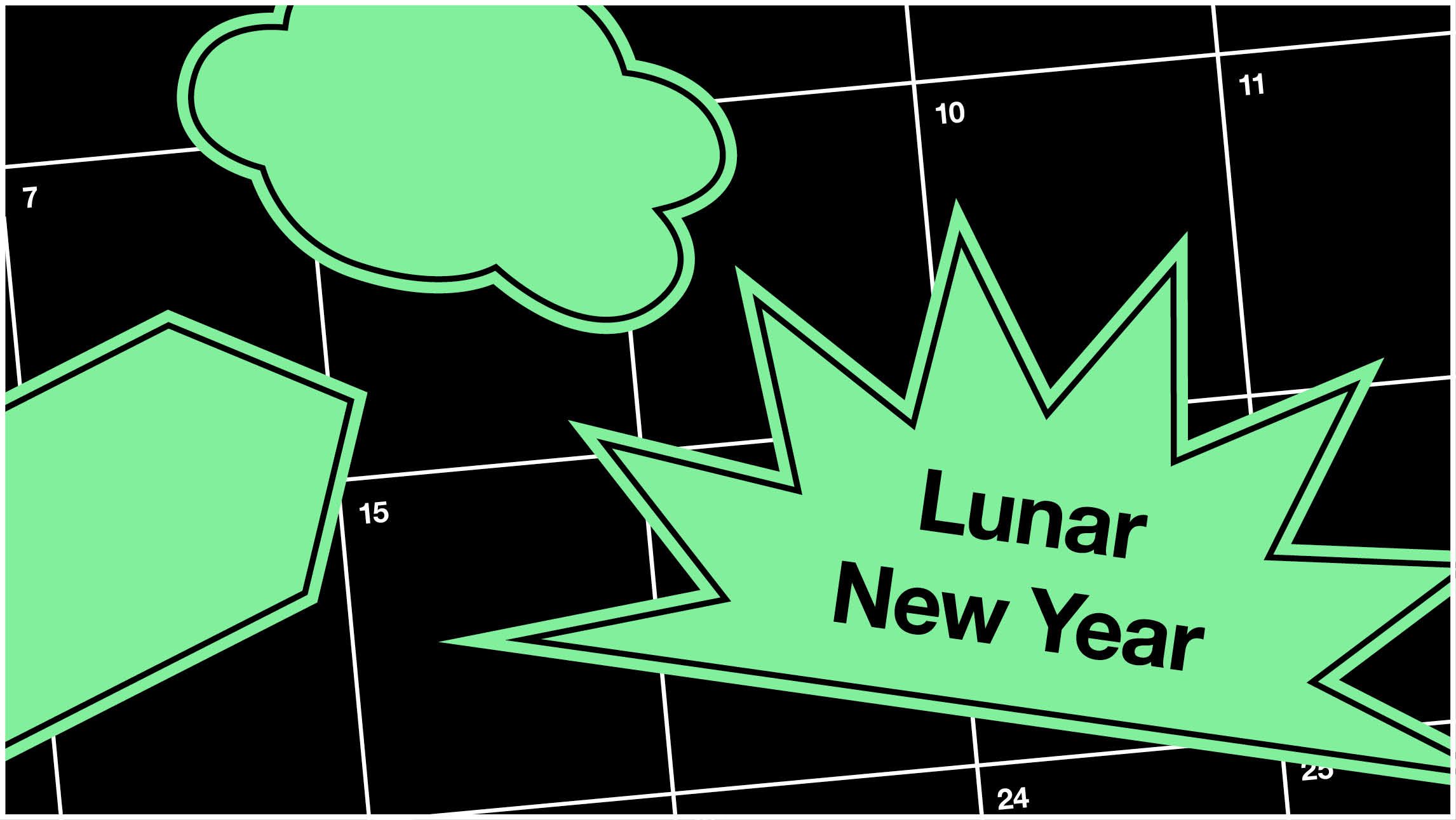 A calendar with a shape over 17 February that reads 'Lunar New Year'