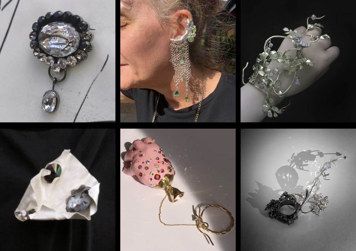 collage of student work - jewellery designs with Swarovski crystals