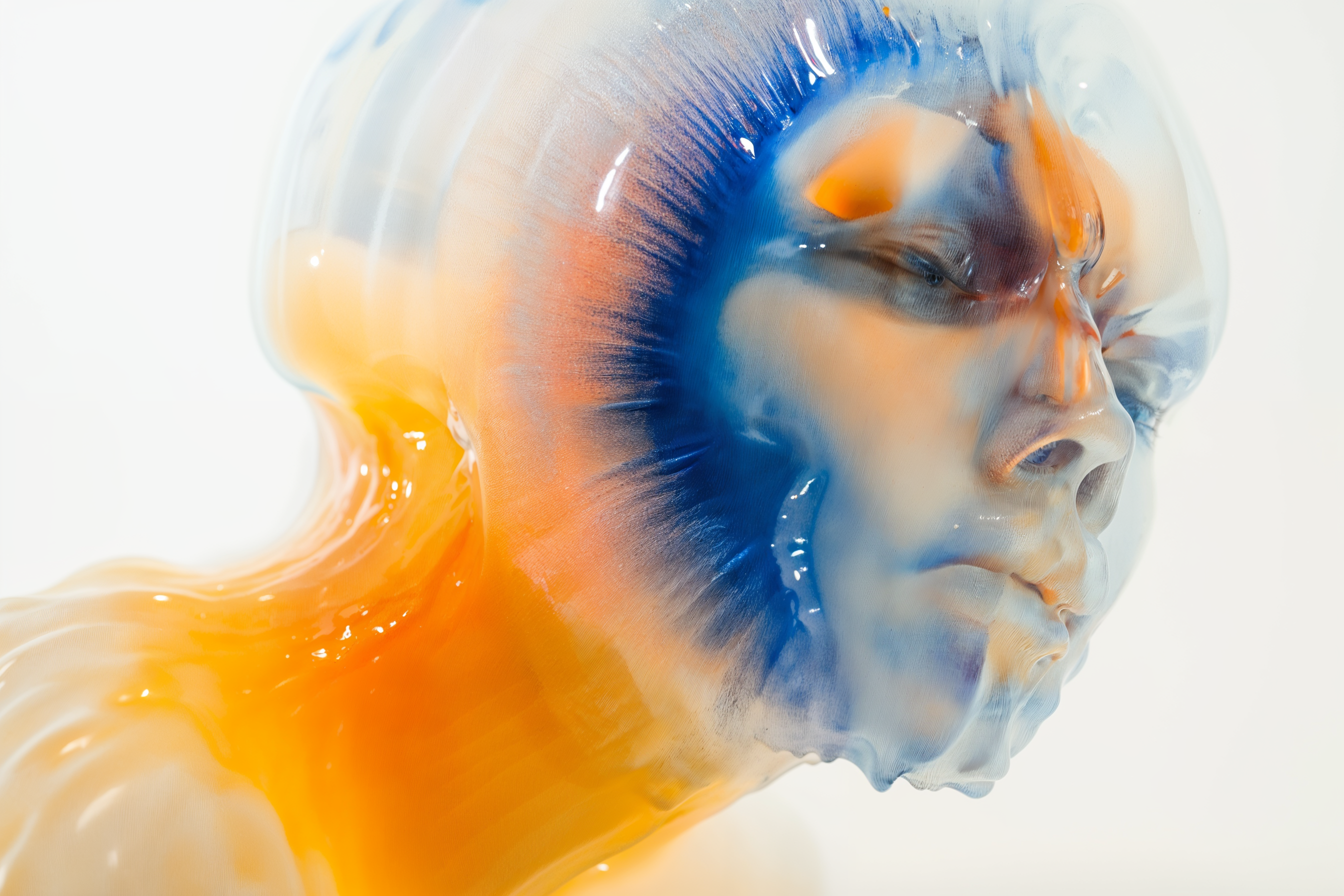 A coloured painting representing a face.