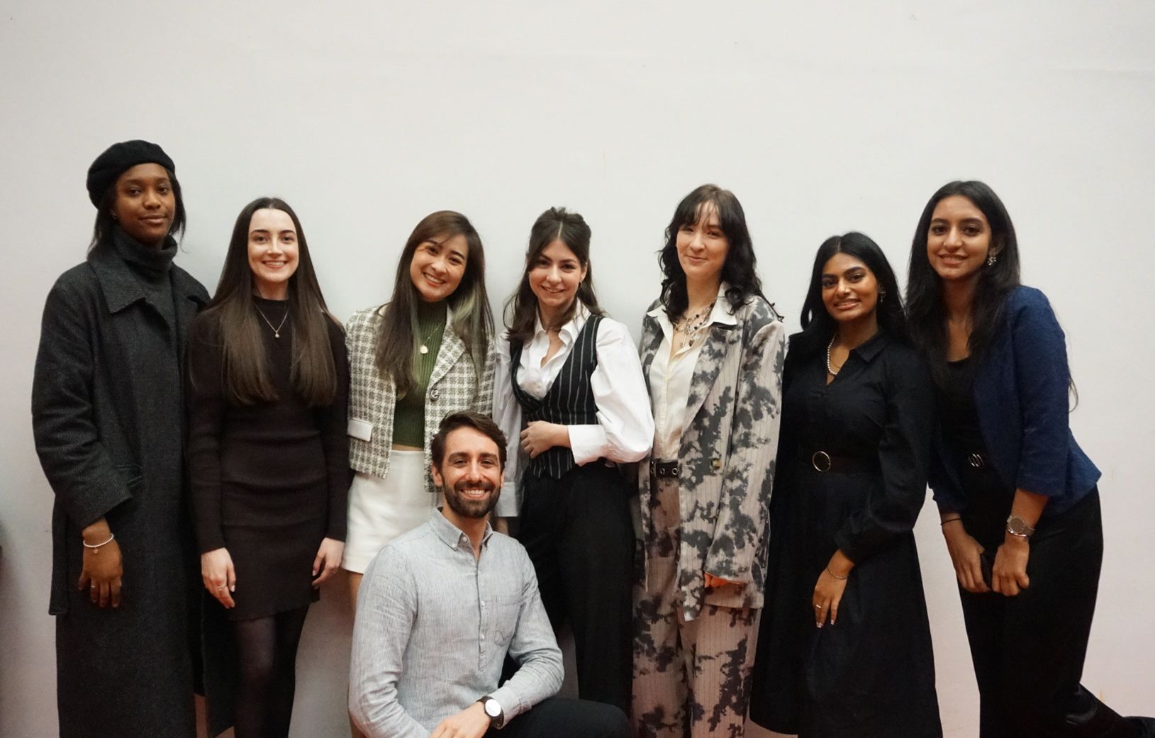 From left to right; Rayanne Golding, Georgia Wells, Yuanbei Lim, Joyce Lemmer, Jana Frohlich, Shivani Mistry and Shivani Bhamidipati with Course Leader Diogo Baltazar