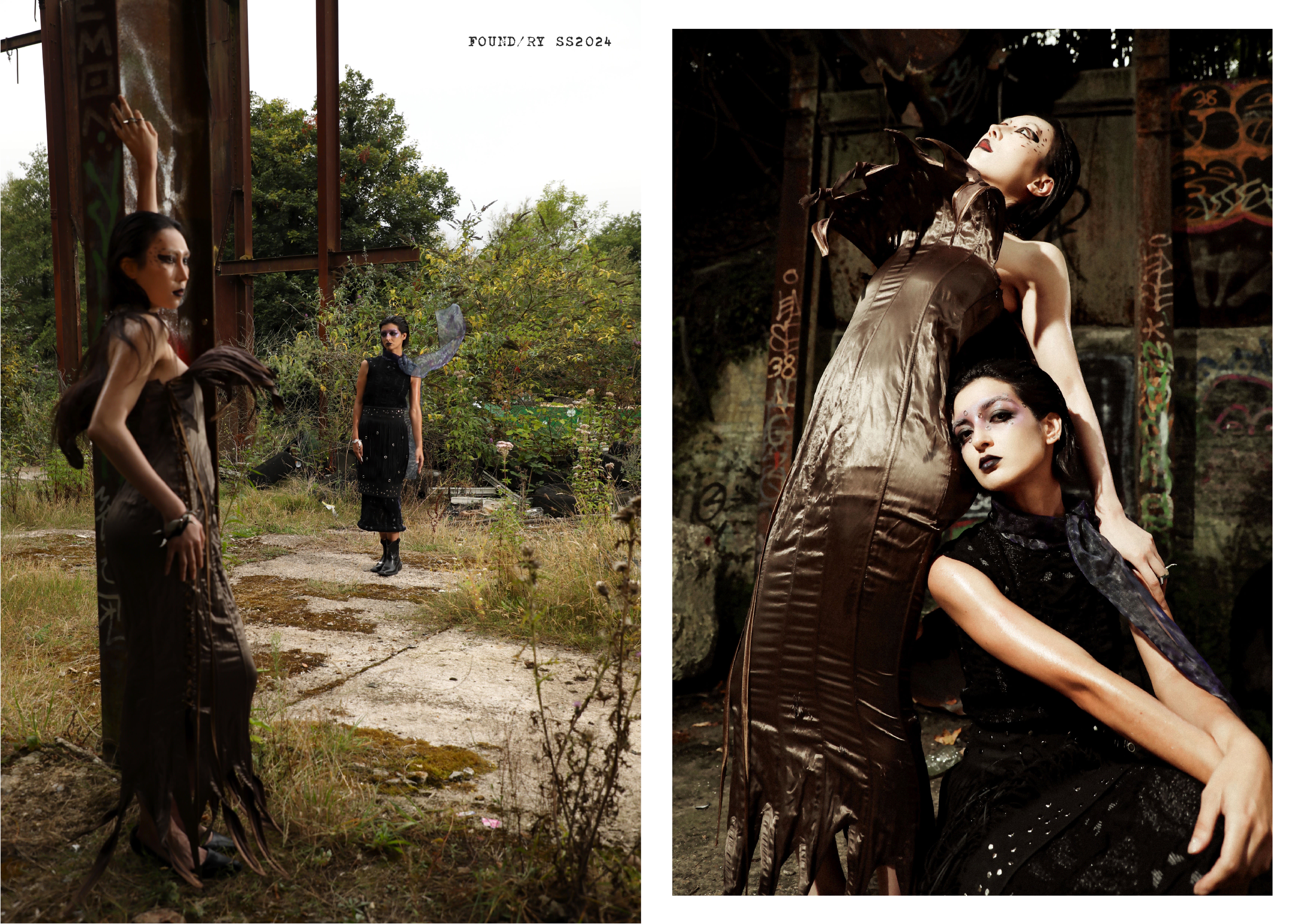 Collage of Look 1, a brownish dress and Look 2, a black dress