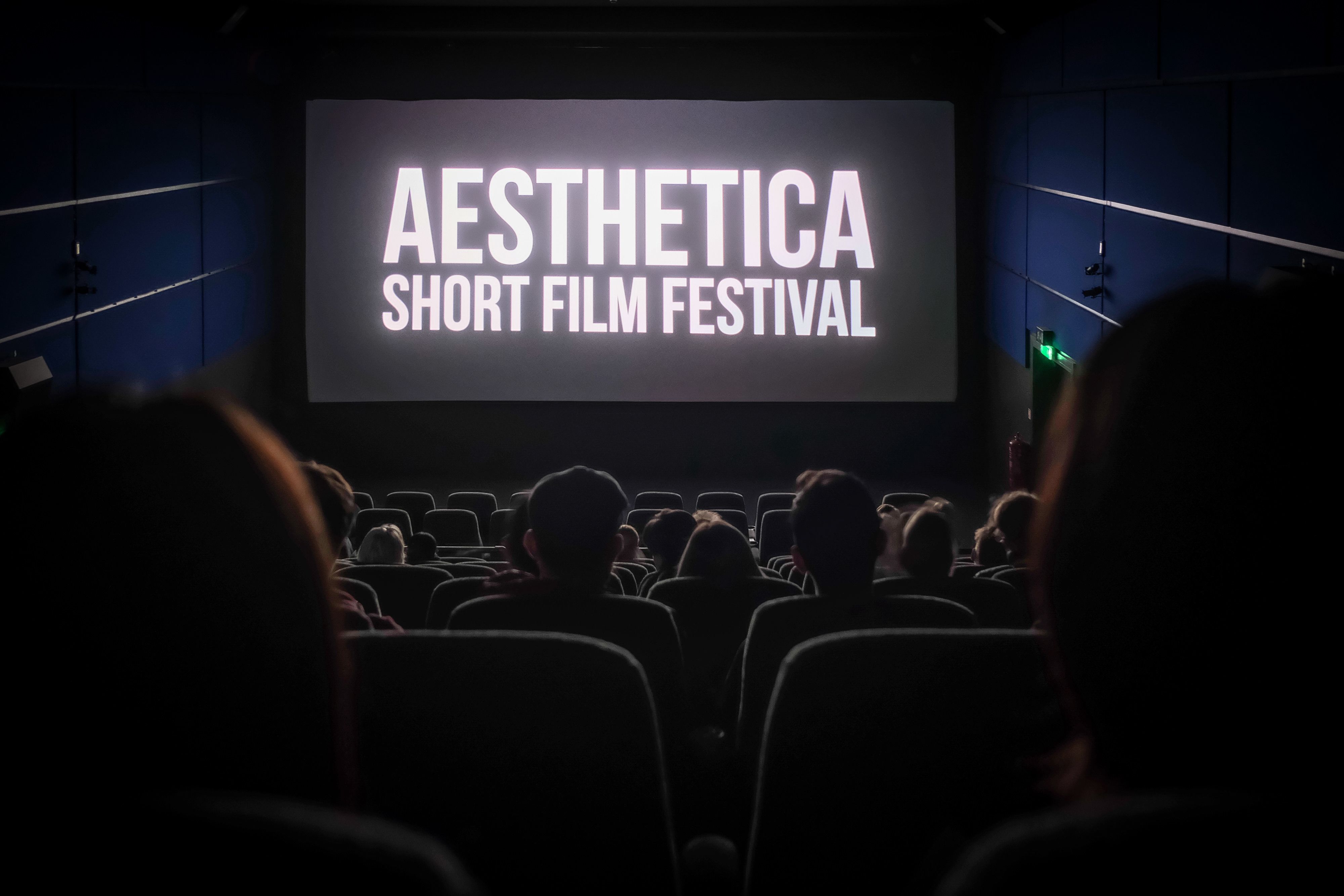 photo of people viewing a cinema screen with the words 'Aesthetica Short Film Festival'