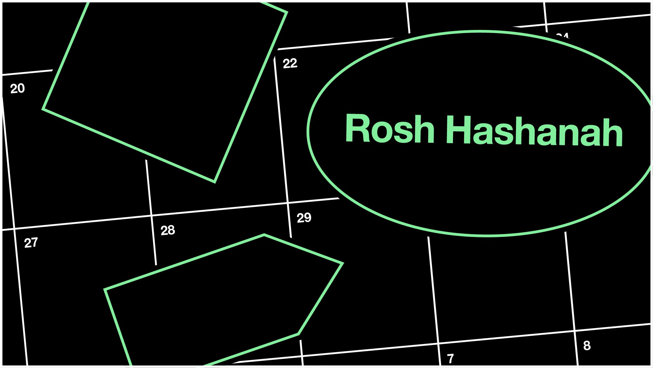 A calendar with a shape over September that reads 'Rosh Hashanah'