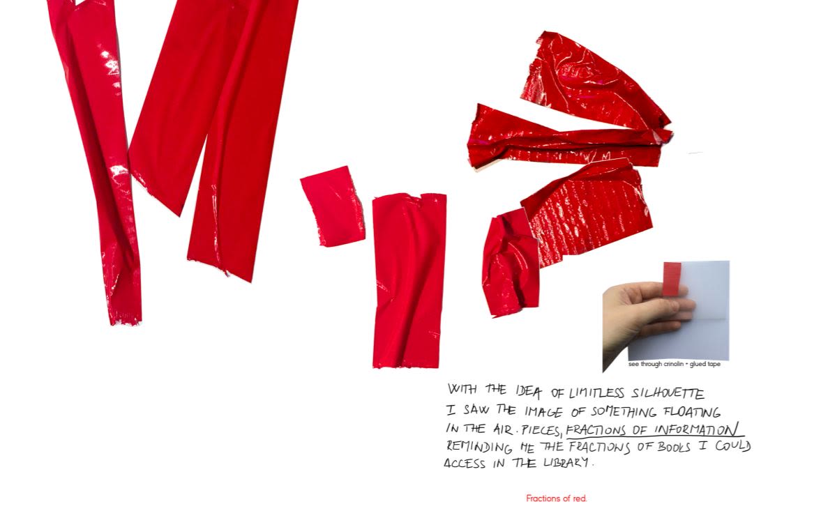 Red plastic material layered onto paper