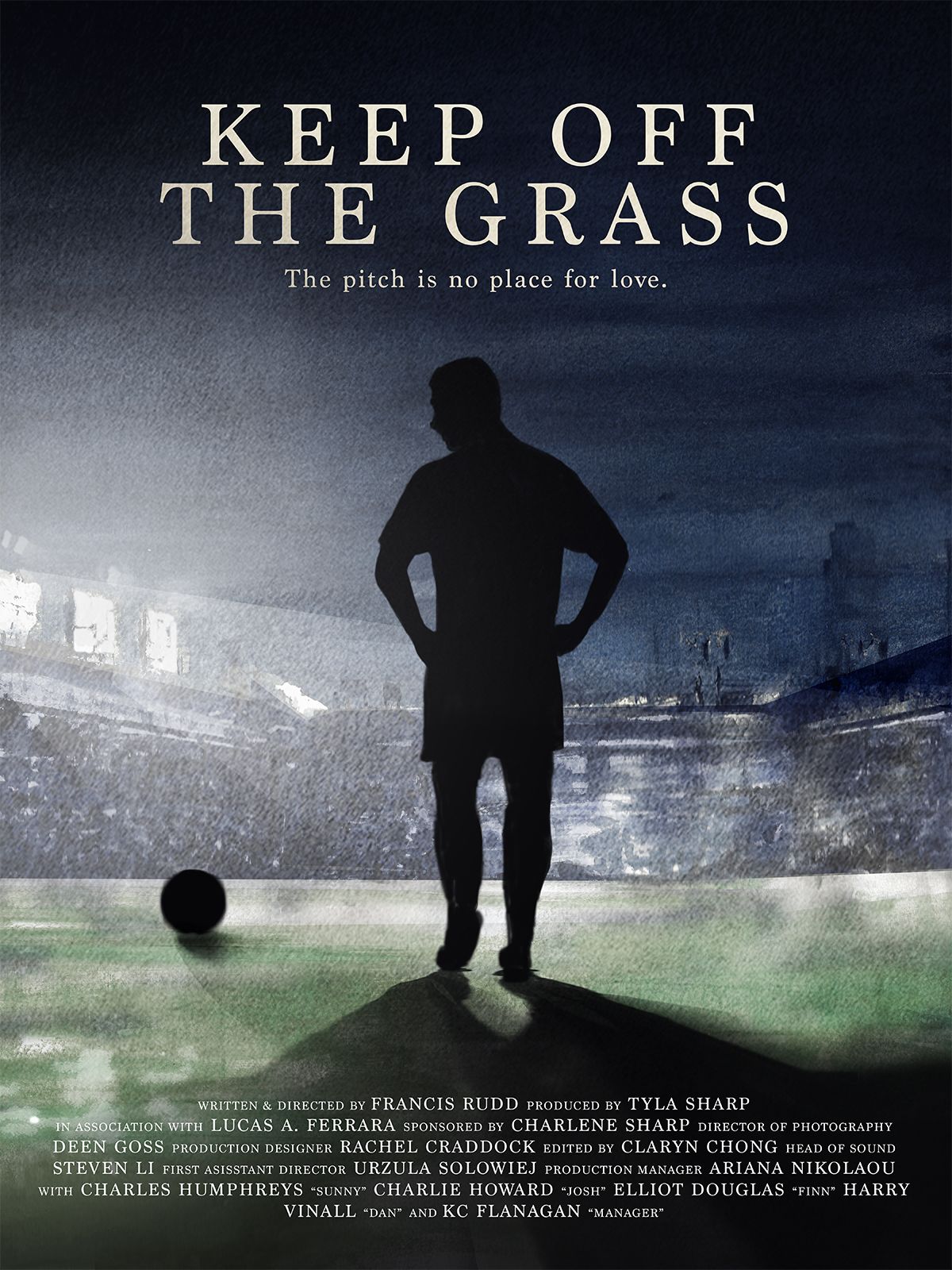 Promotional poster featuring a silhouetted image of a footballer.